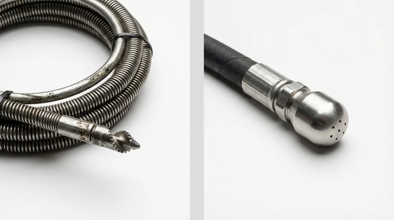 Drain snake cable and hydro jetting nozzle used for drain cleaning in Cortez, CO