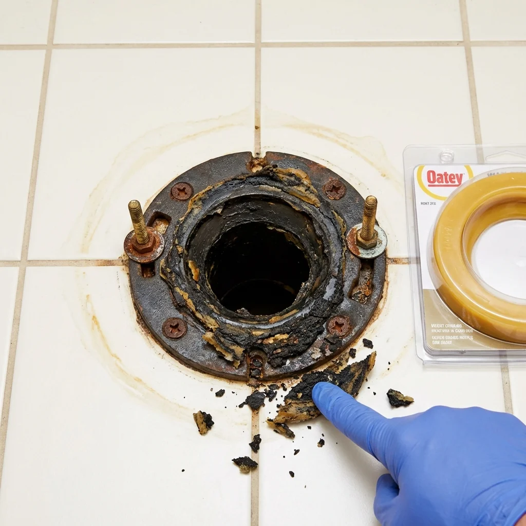 Failed wax ring showing water seepage at the base of a toilet in a Cortez, CO home